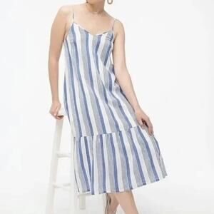 J. Crew Factory NWT Blue White Striped Sleeveless V-Neck Midi Dress Size S